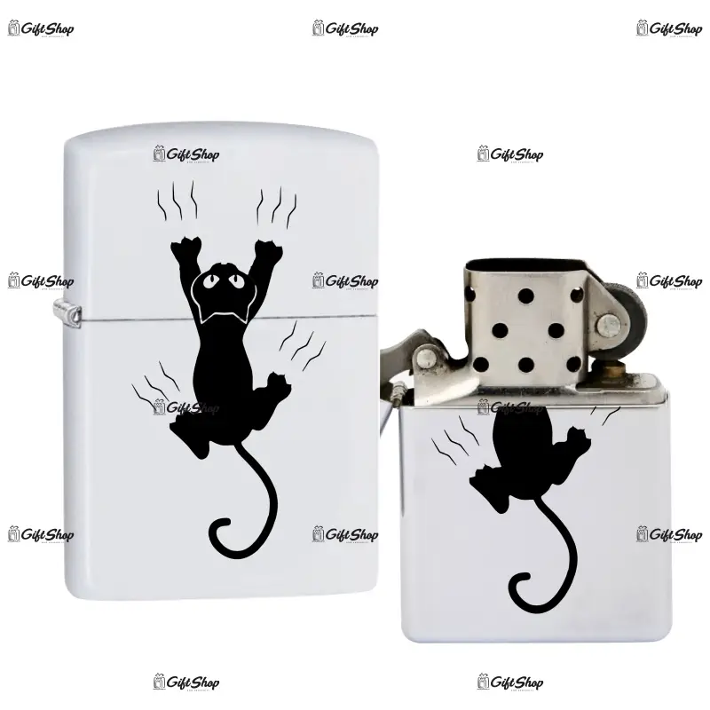 Pisica, bricheta metalica gravata laser cu mesaj